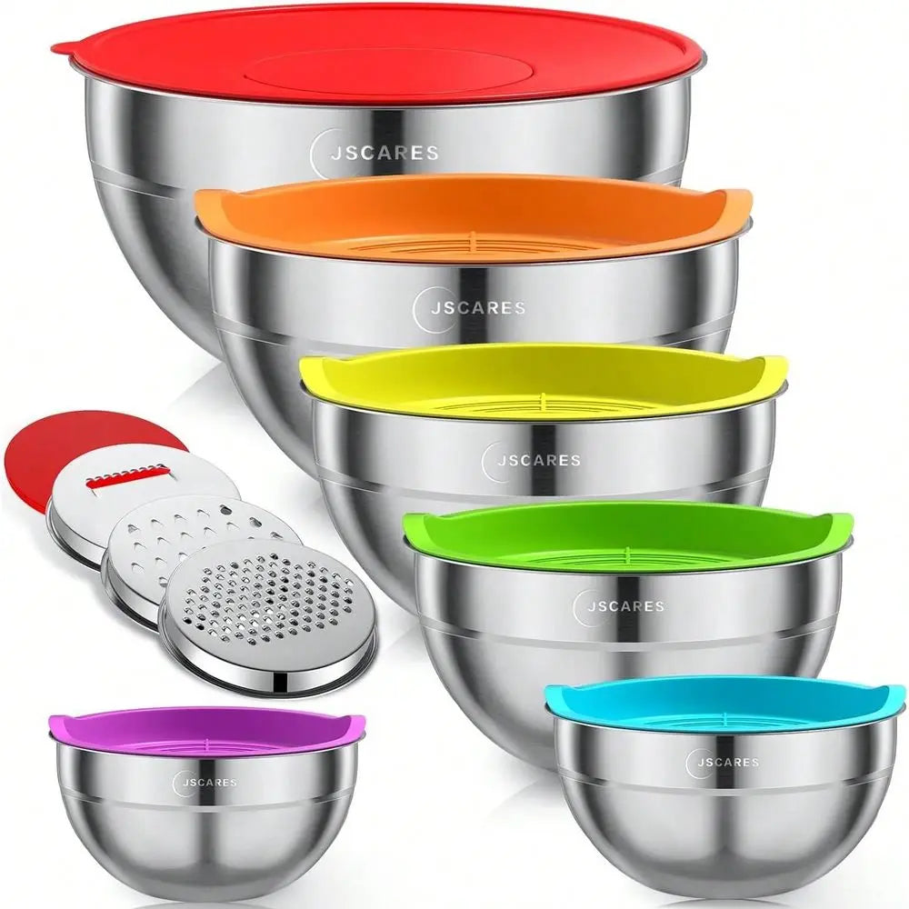 Stainless Steel Mixing Bowls With Airtight Lids And Grater Attachments