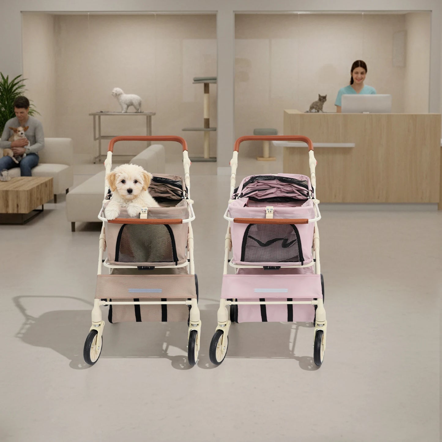 Foldable Double-Tier Pet Stroller With Removable Carrier