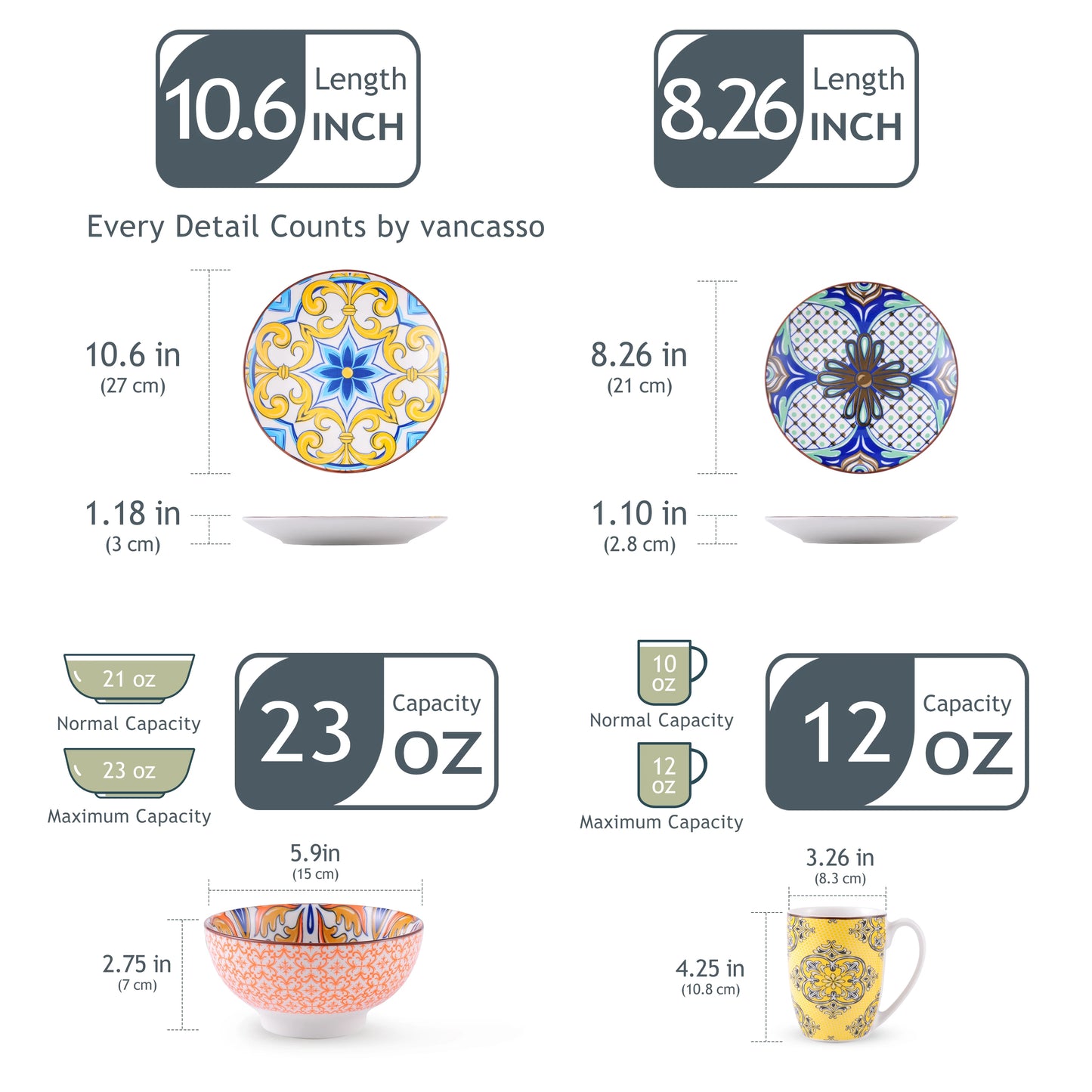 MALACASA Jasmin Pattern Porcelain Dinnerware Set With Plates Bowls Mugs