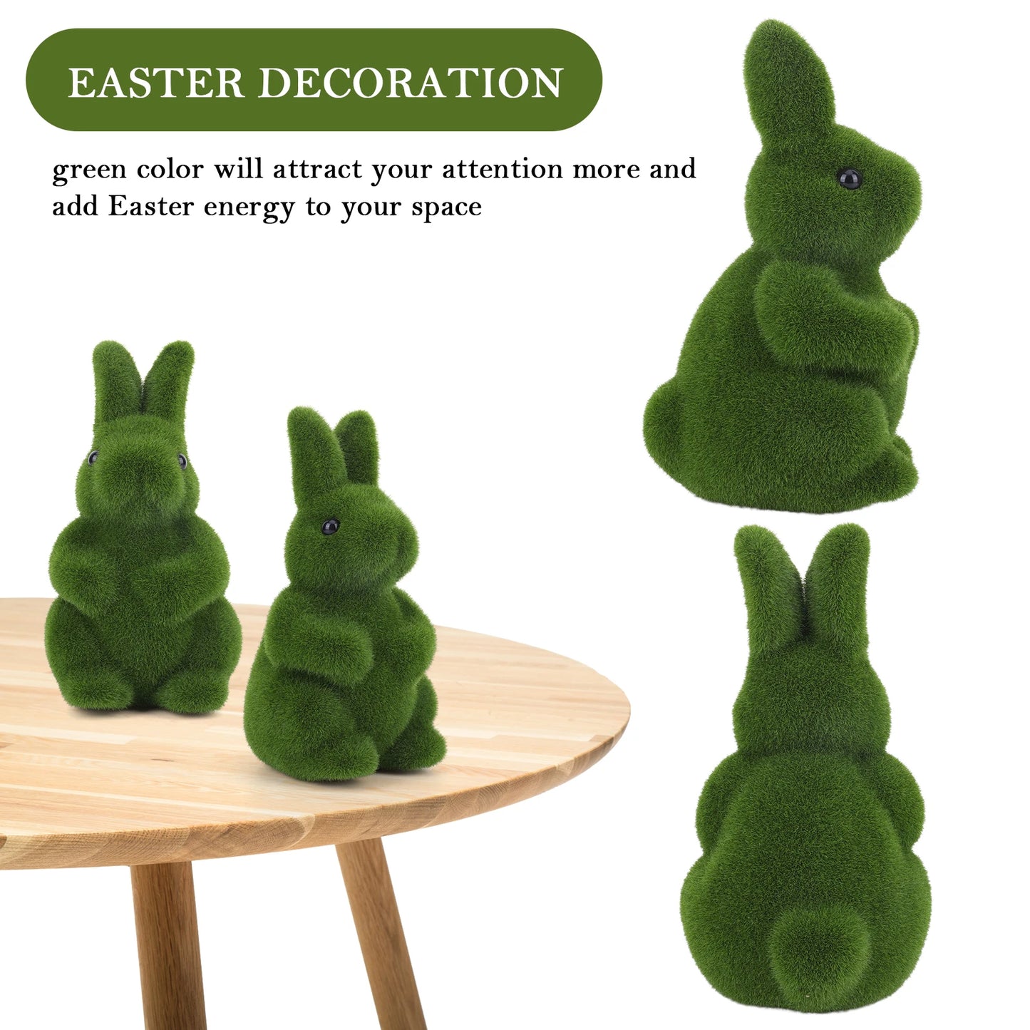 Flocking Bunny Statue Artificial Moss Rabbit Figurine For Garden Decor Patio