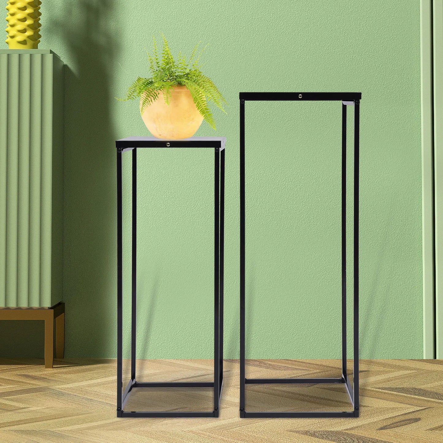 Two Pack Black Metal Square Plant Stands For Patio Decor