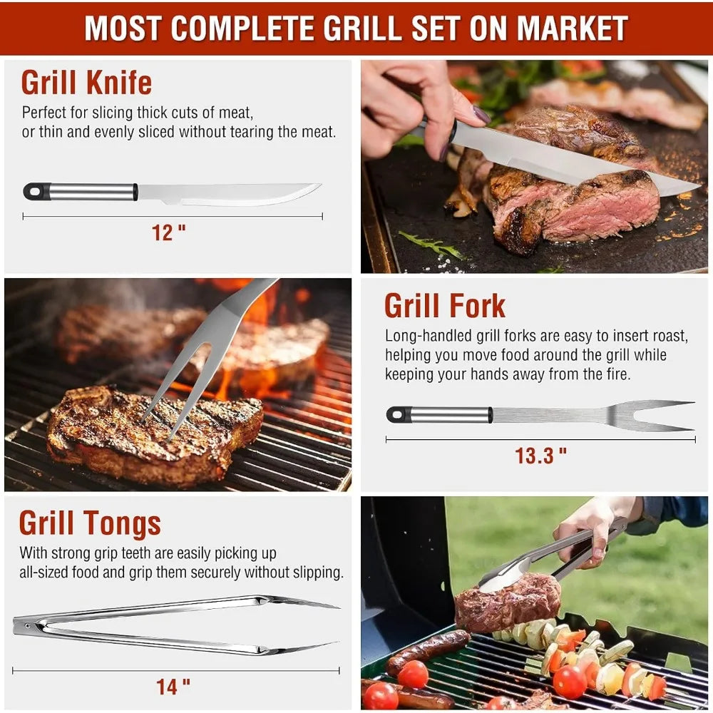 122 Piece BBQ Gift Set For Men Tongs Spatula Skewers