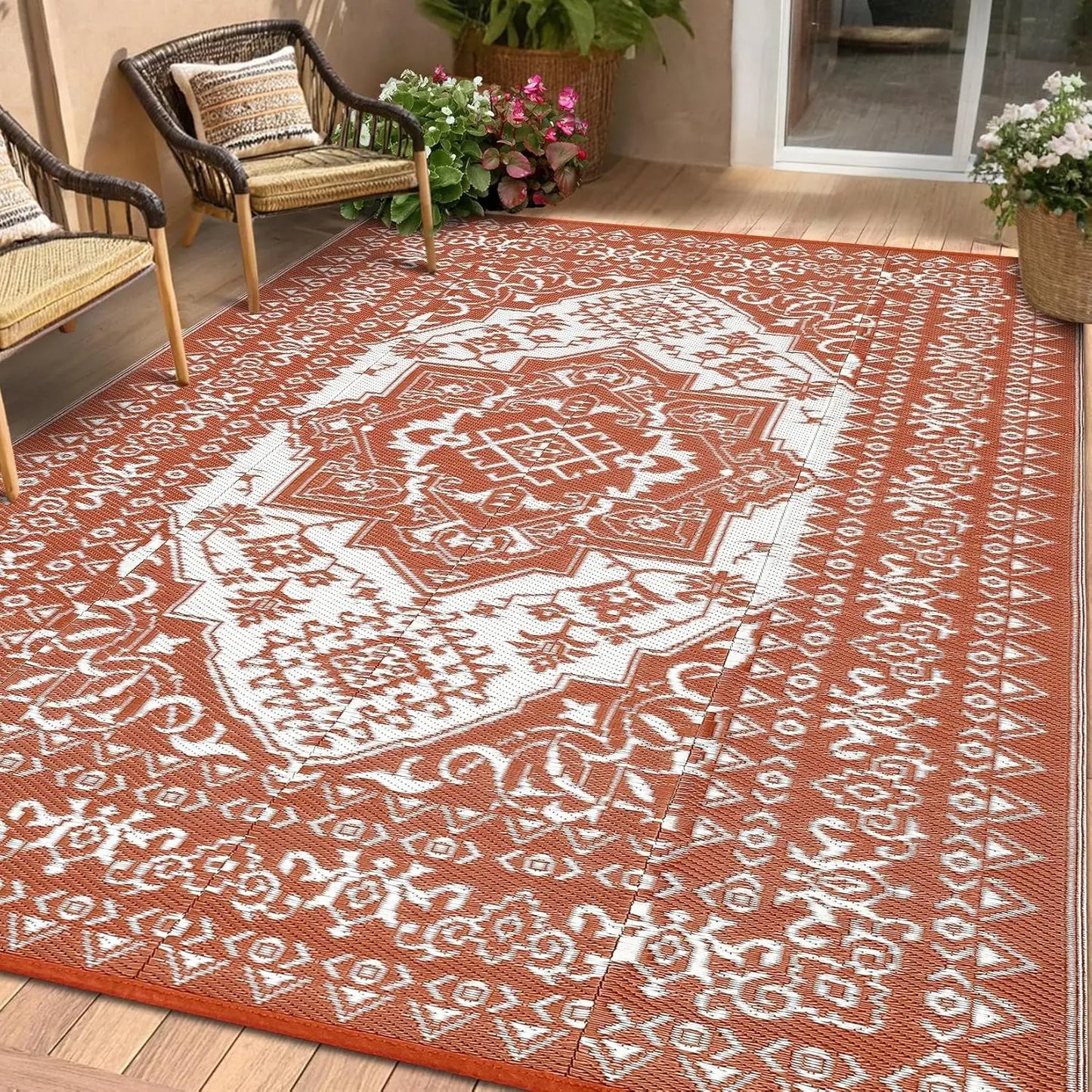 TWISTER.CK Waterproof Outdoor Patio Rug Reversible Geometric Mat