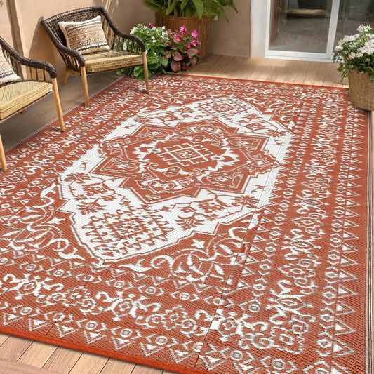 TWISTER.CK Waterproof Outdoor Patio Rug Reversible Geometric Mat