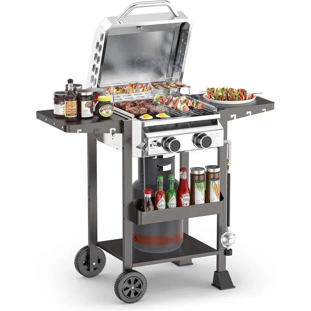 2-Burner Stainless Steel Gas Grill With Foldable Shelves