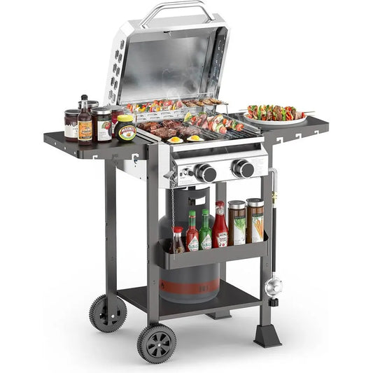 2-Burner Stainless Steel Gas Grill With Foldable Shelves