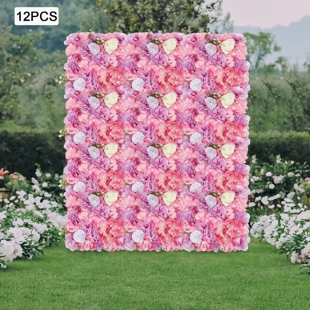 12 Piece 3D Silk Flower Wall Panels Backdrop Hydrangea Rose