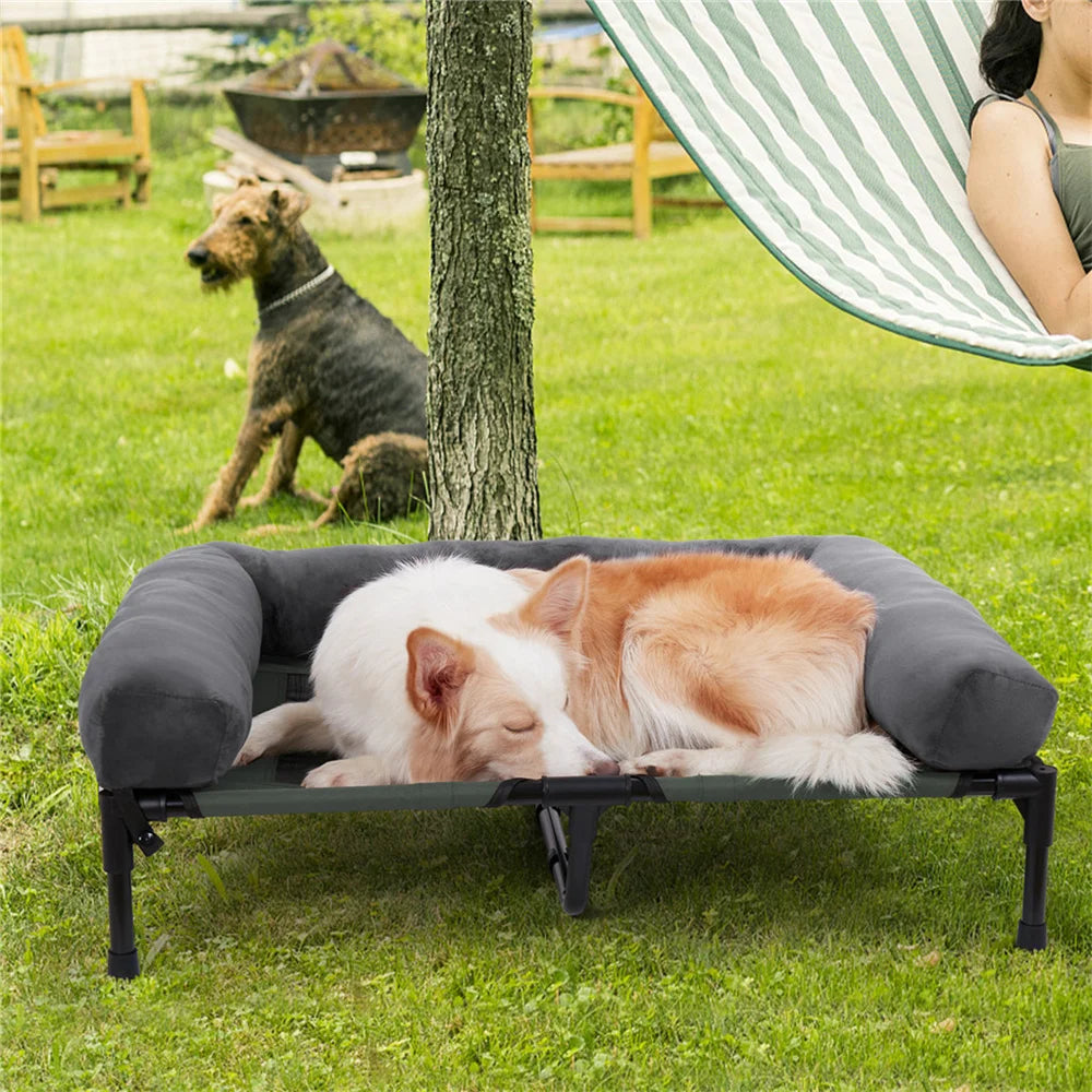 BORWART Outdoor Raised Dog Bed With Cooling Breathable Plush Mat