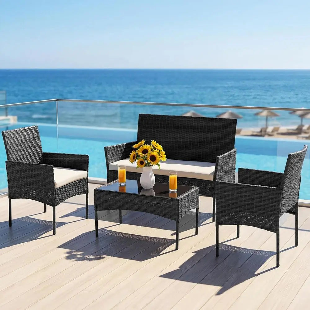 All-Weather Outdoor Wicker Patio Furniture Set With Removable Cushions