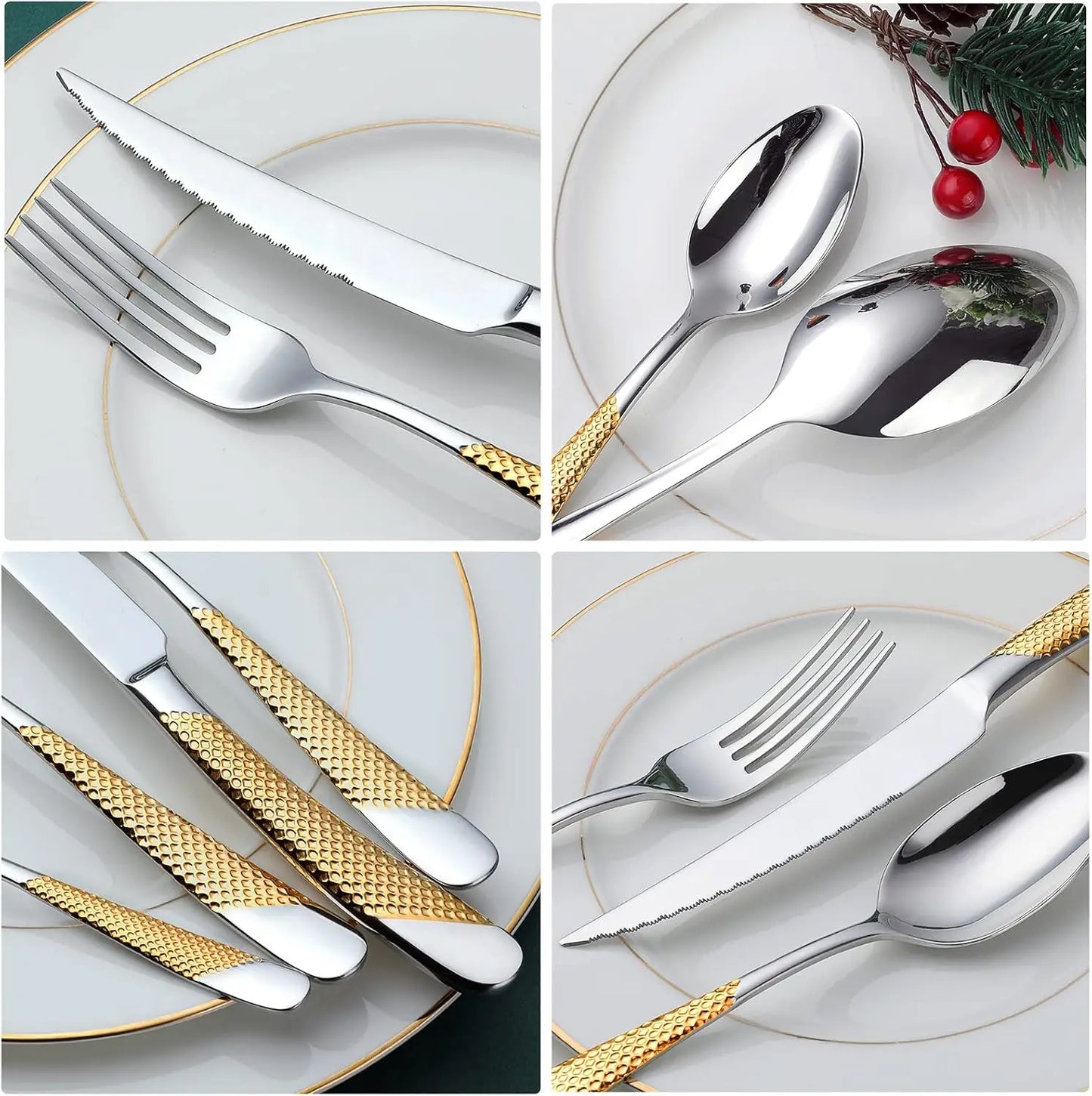 Hammered Stainless Steel Flatware Set For Six 24Piece