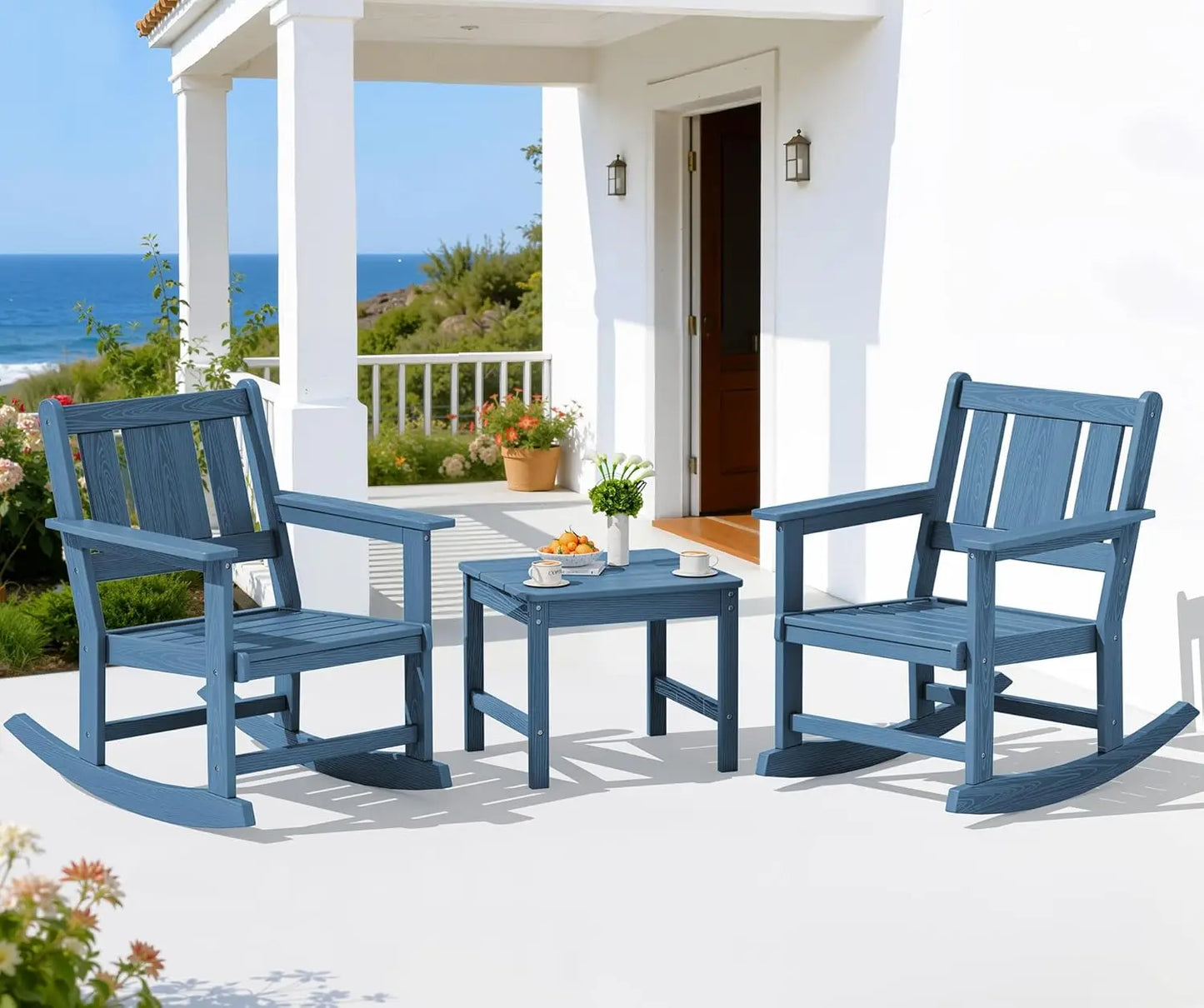 Outdoor Rocking Chair Set of 2 With Side Table Patio