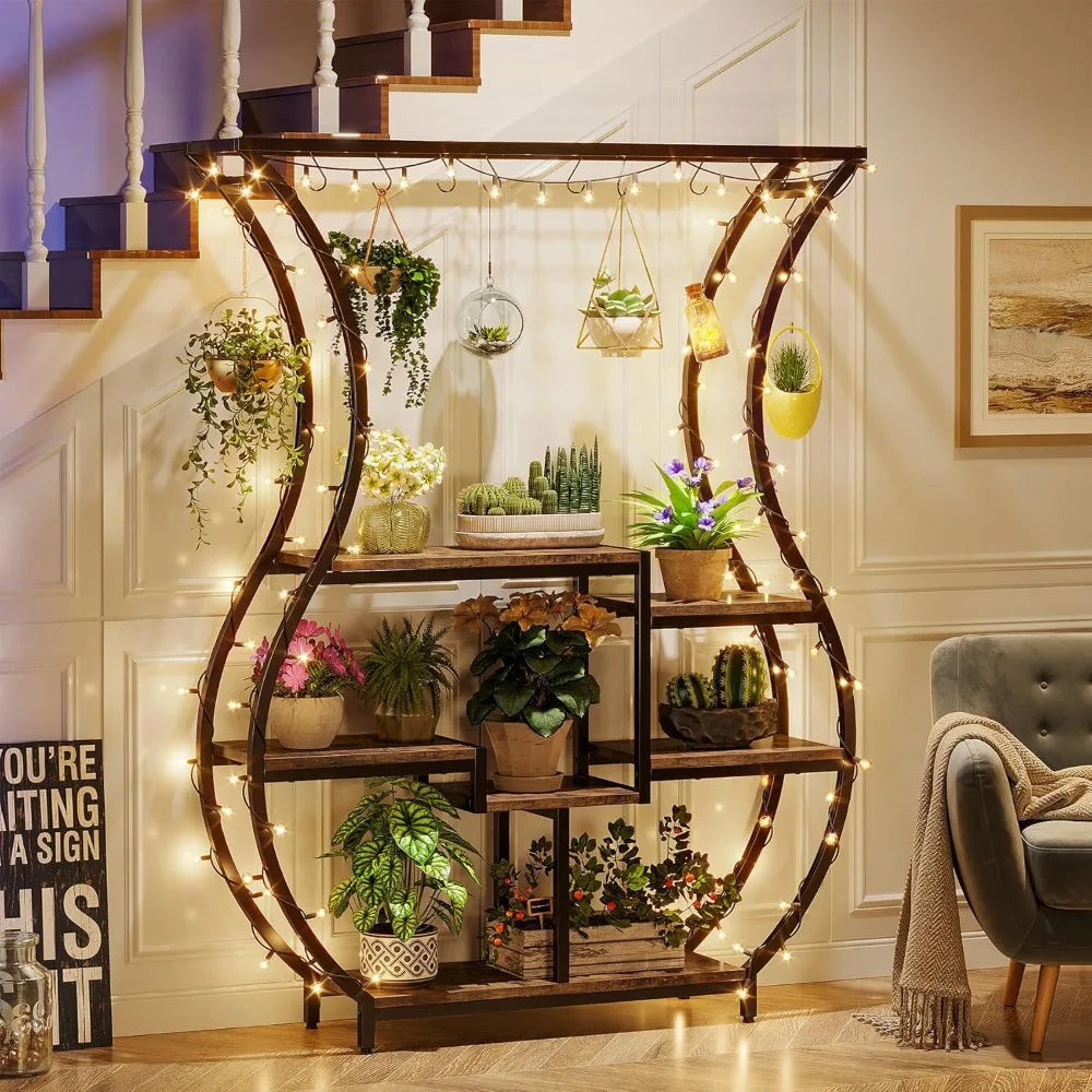 RBXC Vase Shaped Ladder Plant Stand With 10 Hanging Hooks