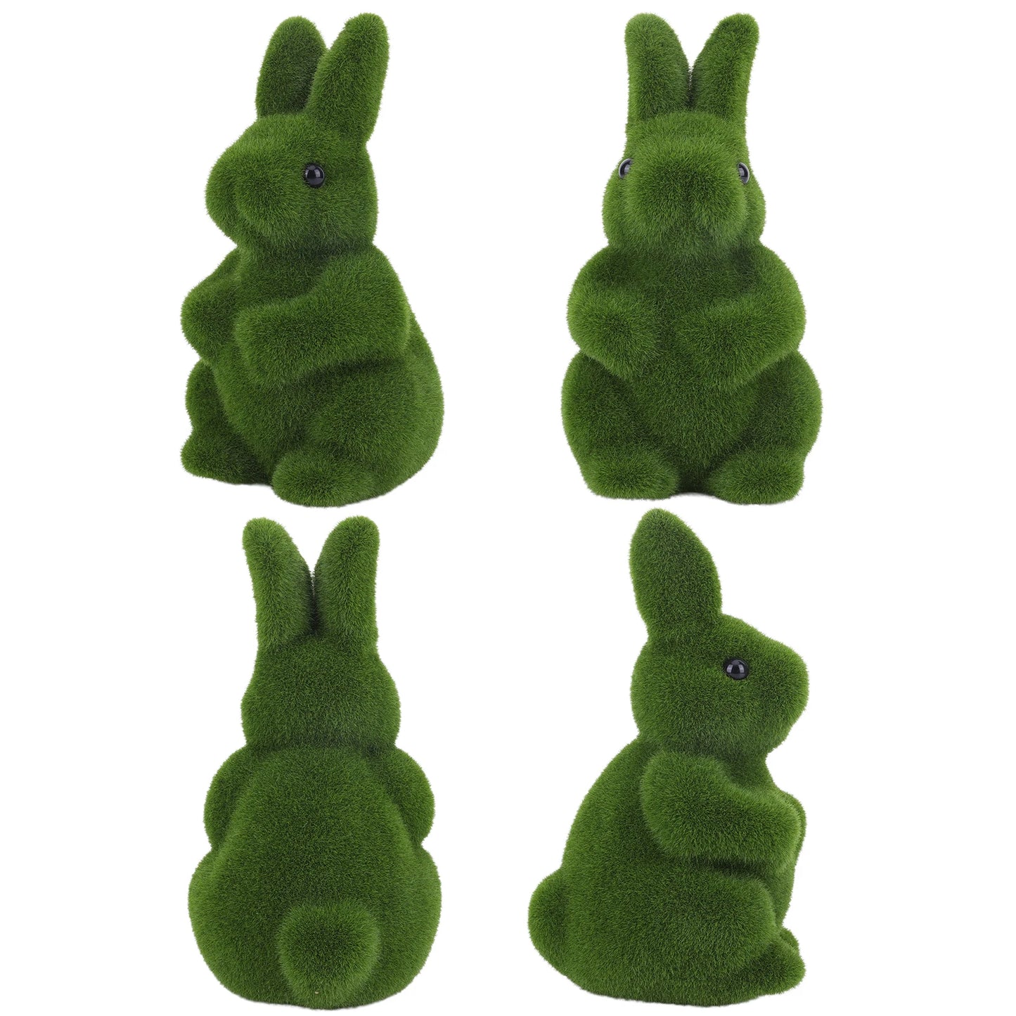 Flocking Bunny Statue Artificial Moss Rabbit Figurine For Garden Decor Patio