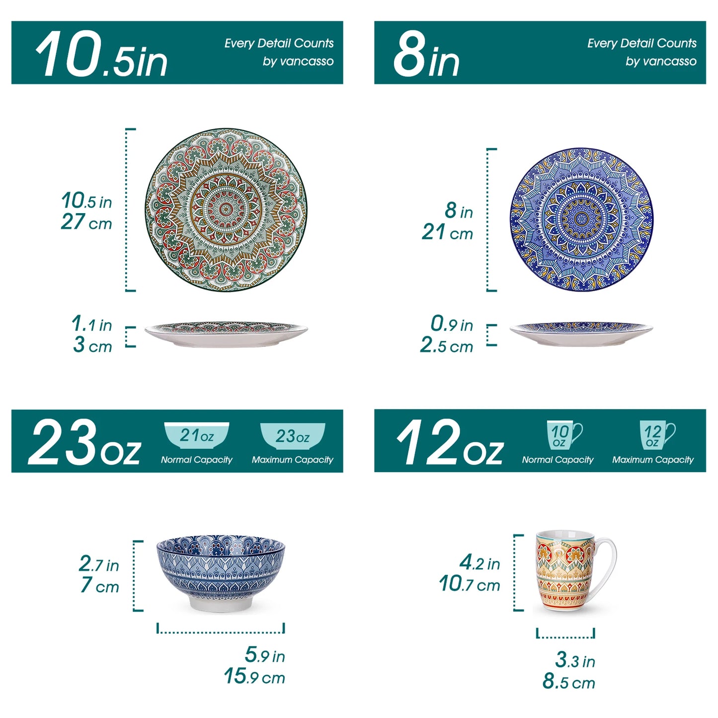 Malacasa Mandala Patterned Geometric Ceramic Dinnerware Set Porcelain Tableware