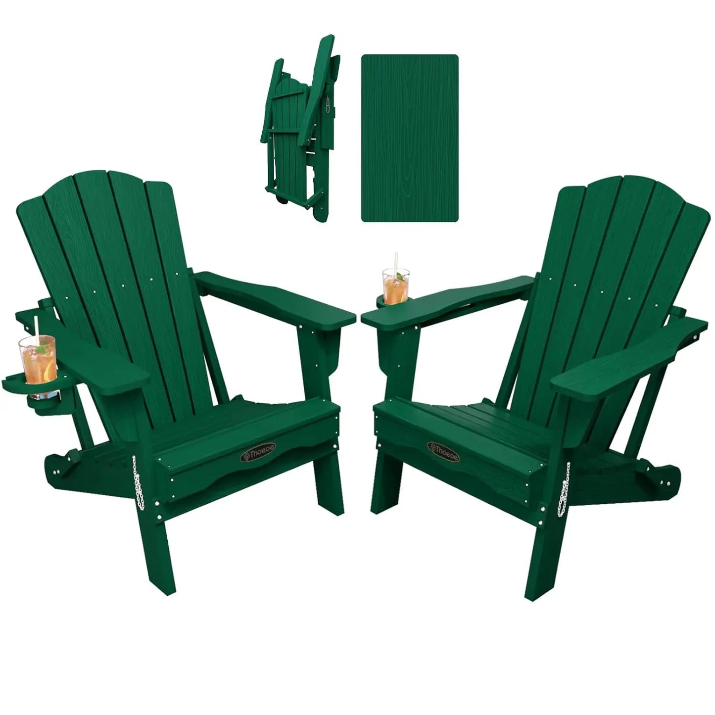 MOYU Folding Adirondack Chairs Outdoor All-Weather HDPE With Cup Holder