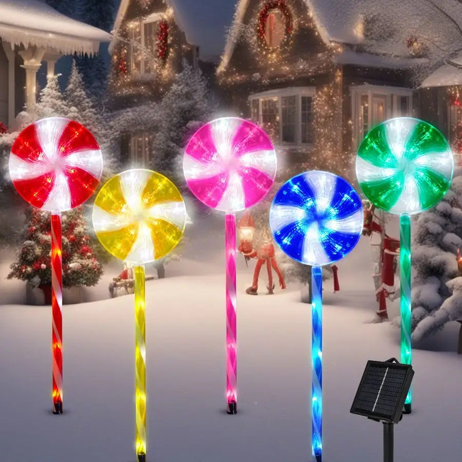 Solar Christmas Pathway Lights Candy Cane Lollipops
