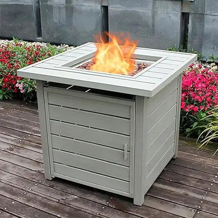 Sxyayi Propane Fire Pit Table With Lid And Lava Rock