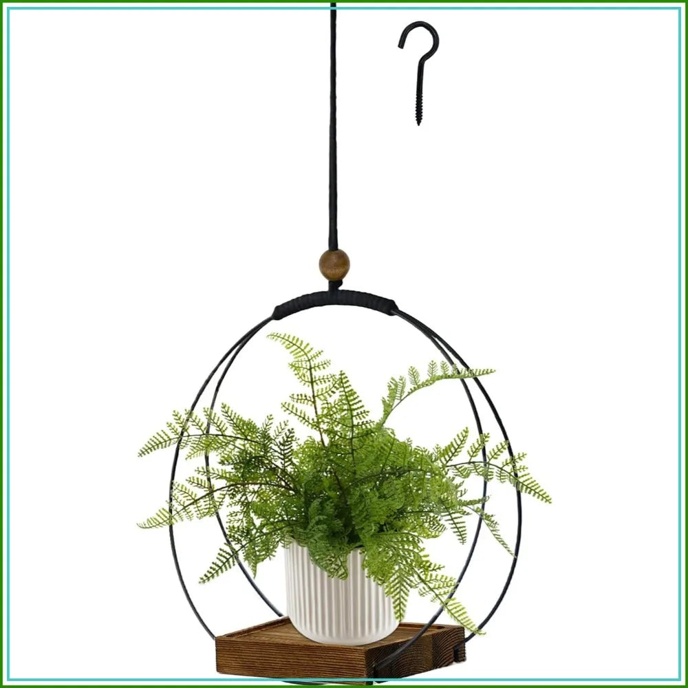 Indoor Hanging Planter With Wood Base Macrame Plant Hanger