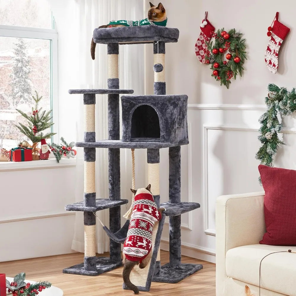 Multi Level Cat Tree With Sisal Posts And Hammocks