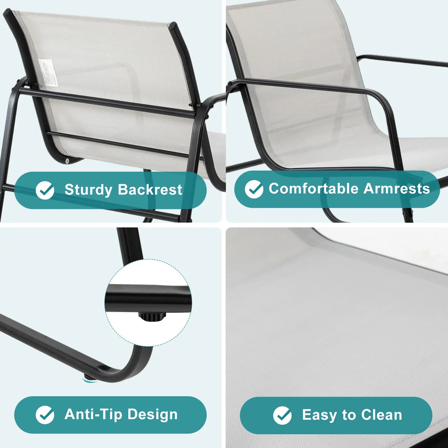JHK Patio Furniture 3 Piece Set With Table Metal Frame