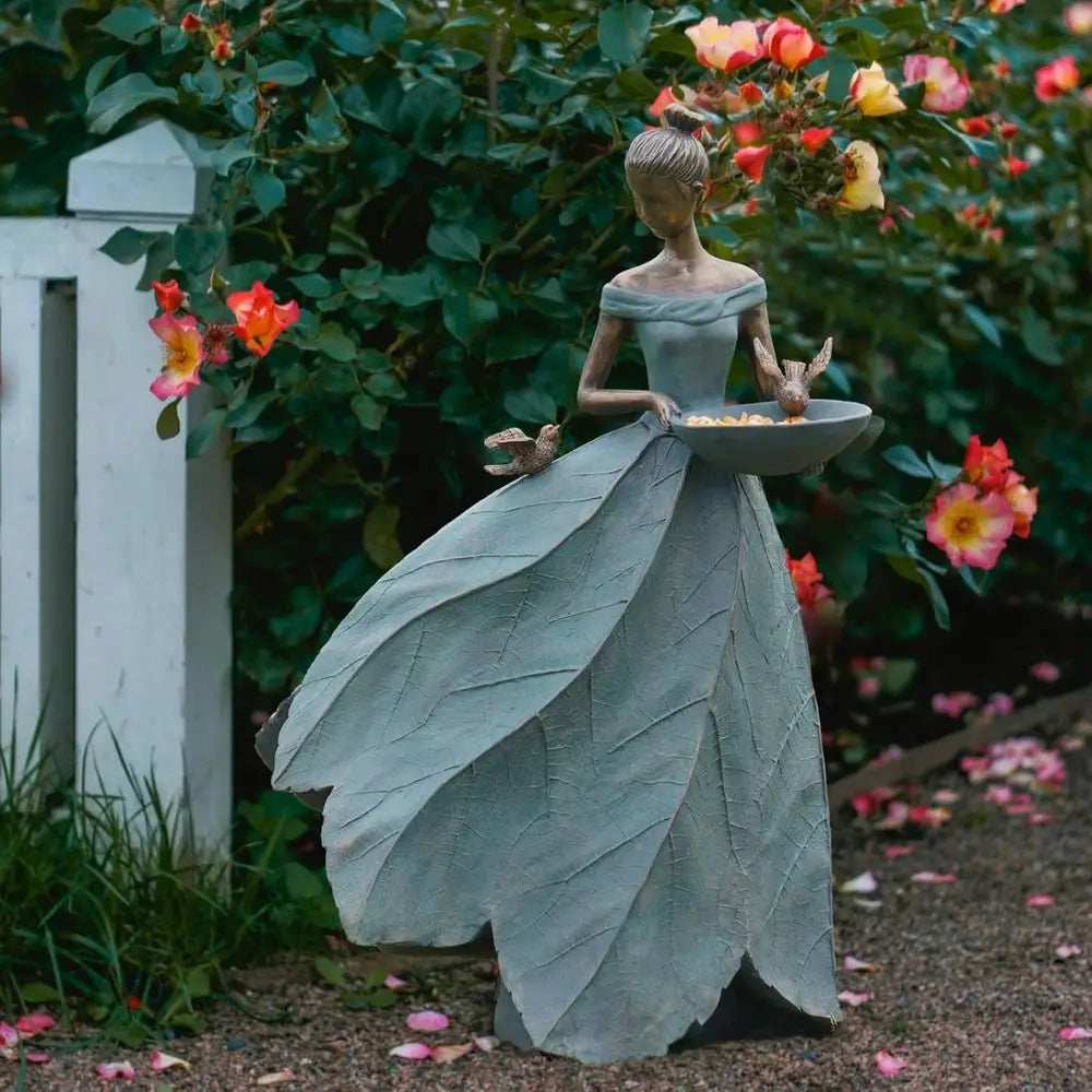 Resin Garden Bird Feeder And Bath Statue Outdoor Yard Decor