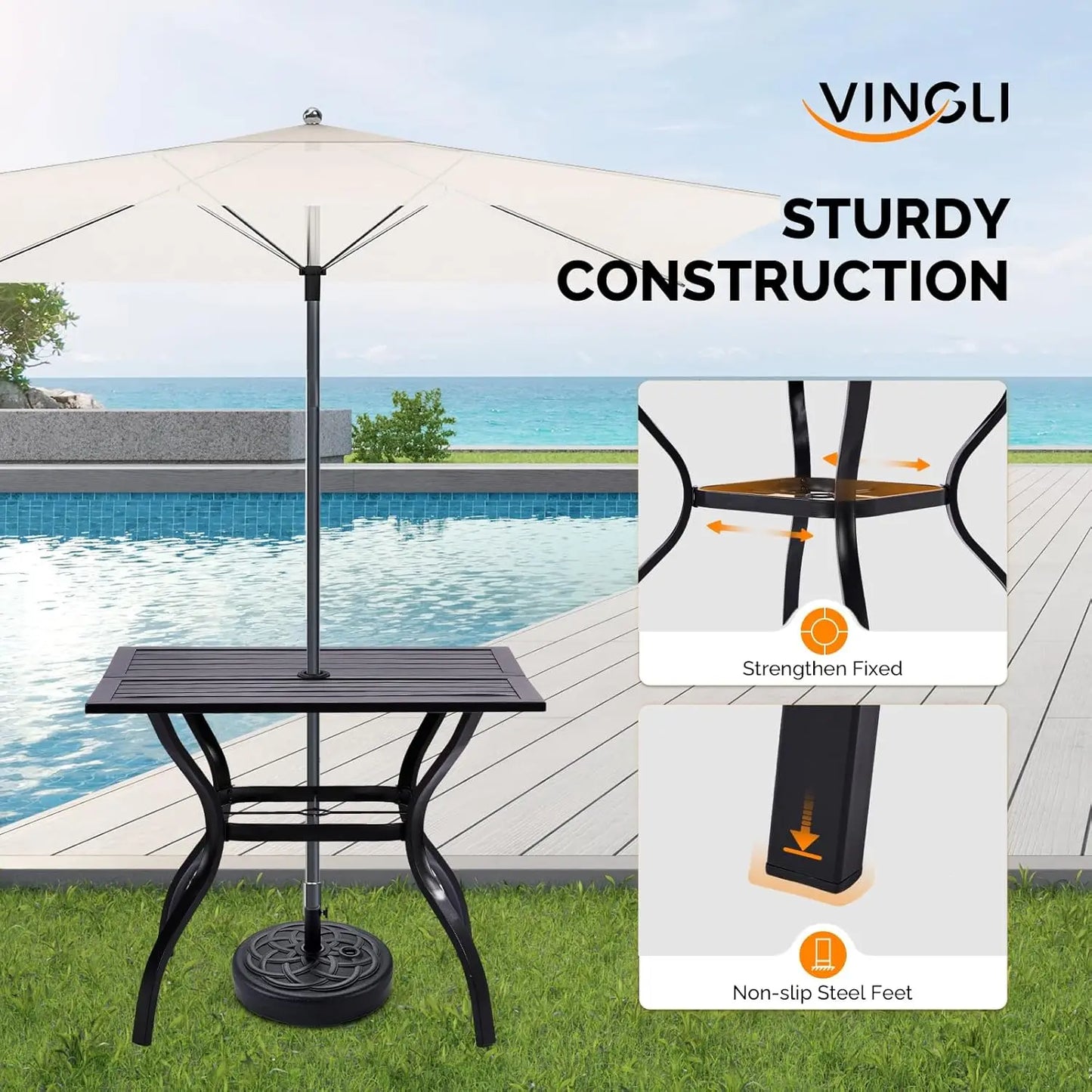Outdoor Five Piece Patio Dining Set With Umbrella Hole And Iron Frame