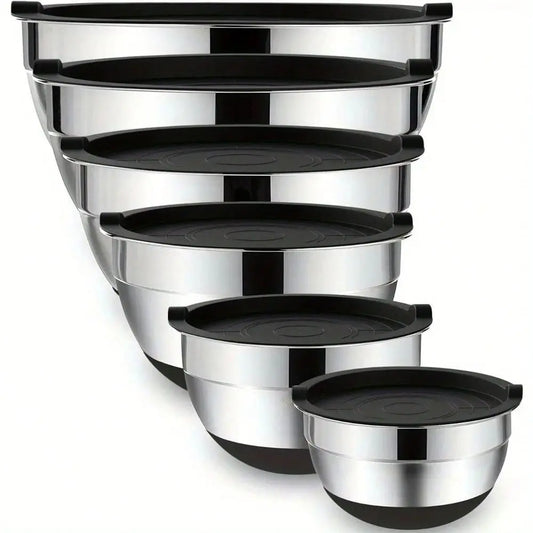 Stainless Steel Nesting Bowls With Airtight Lids 6-Piece