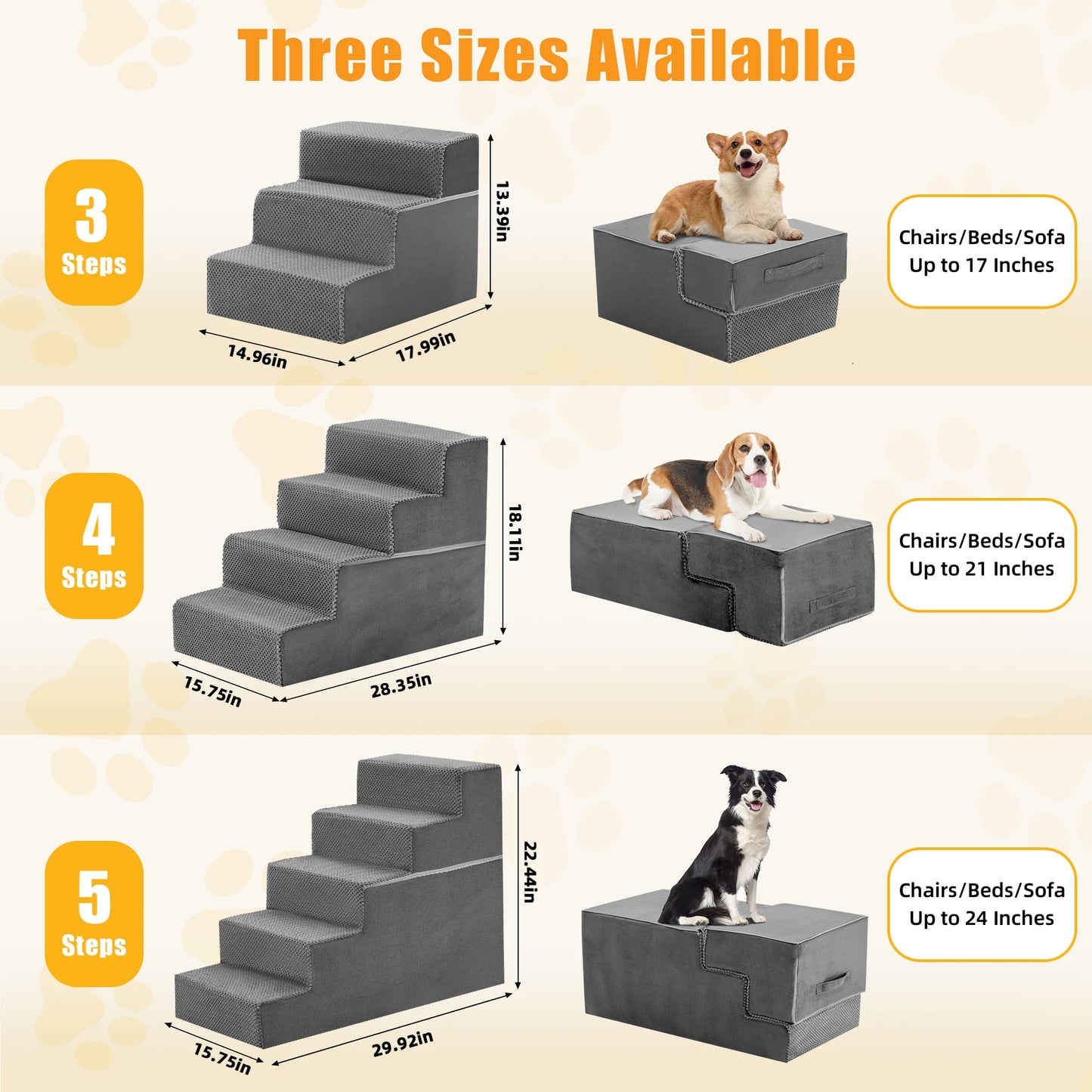 JHK 3-5 Step Right Angled Foam Dog Stairs Ramp NonSlip