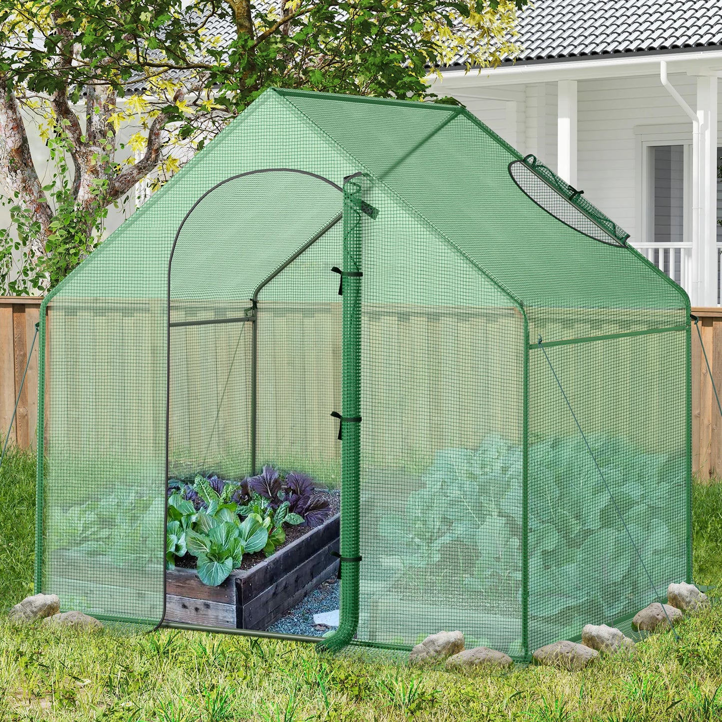 LIFEZEAL Mini Walk In Greenhouse With PE Cover And Rustproof Frame