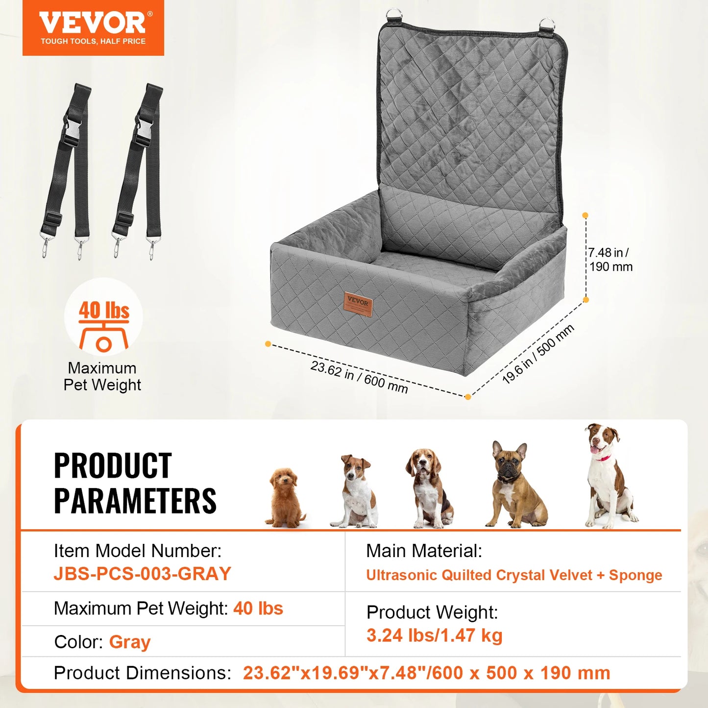 SucceBuy Waterproof Dog Car Seat Booster With Clip-On Leash