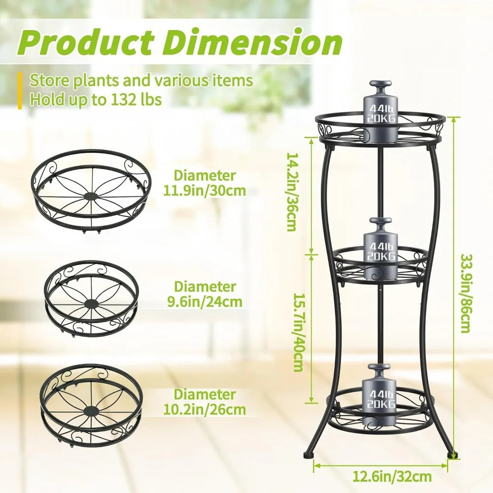 NBVCX 3 Tier Tall Metal Plant Stand Indoor Outdoor Rustproof