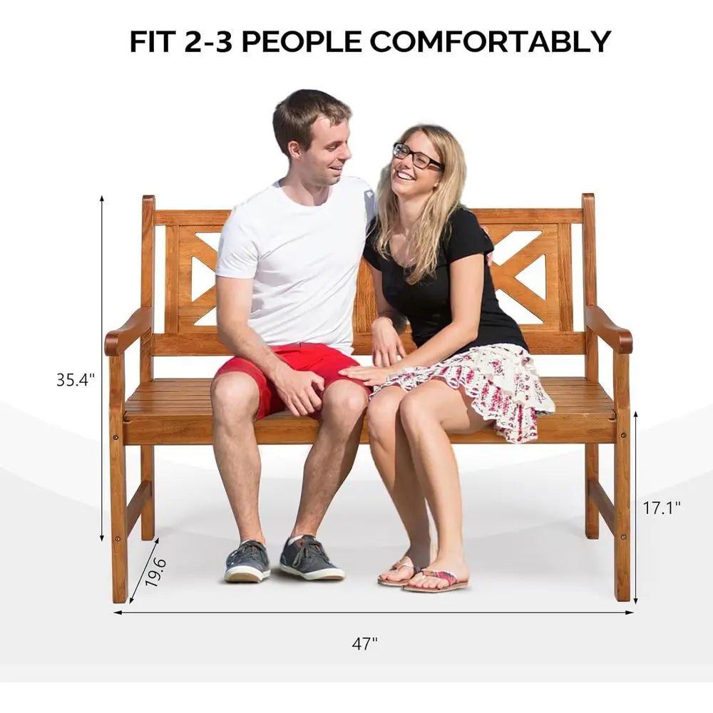 Outdoor Wood Bench Weather Resistant Garden Patio With Backrest