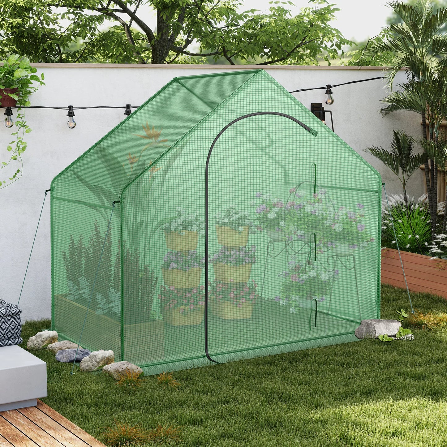 LIFEZEAL Mini Walk In Greenhouse With PE Cover And Rustproof Frame