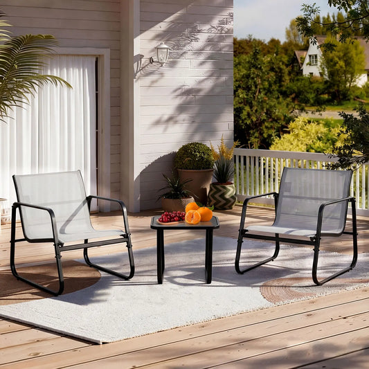 JHK Patio Furniture 3 Piece Set With Table Metal Frame