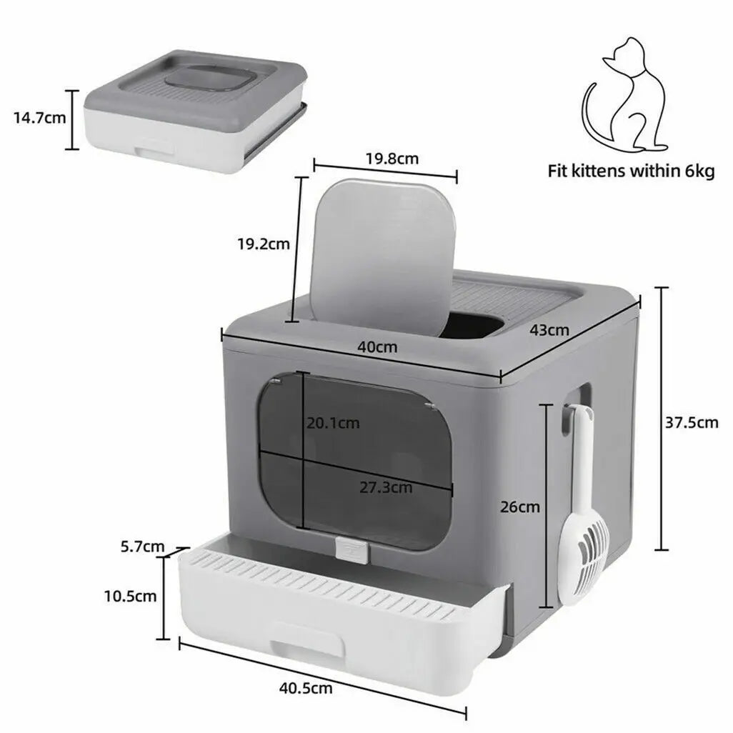Cat Litter Box With Scoop And Tray Enclosed Front Entry