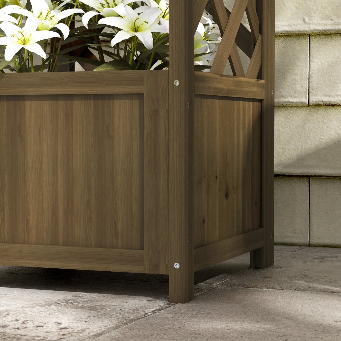 Outsunny Wooden Raised Garden Bed With Trellis For Vines
