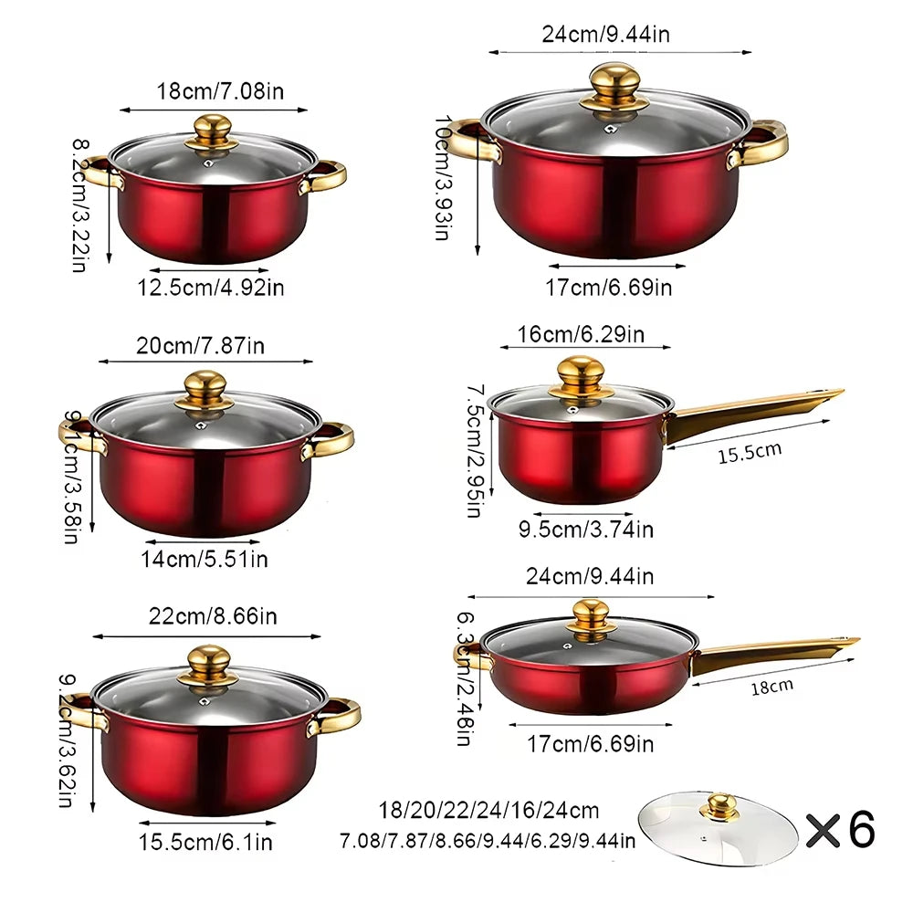 Stainless Steel Cookware Set With Gold Plated Handle 12 Piece