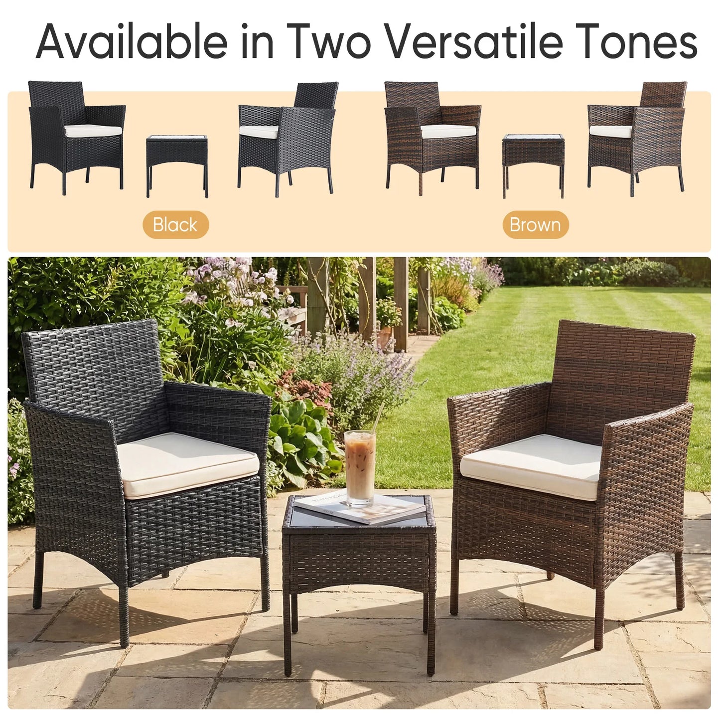 JHK Outdoor Patio Furniture Set With Glass Table And Chairs