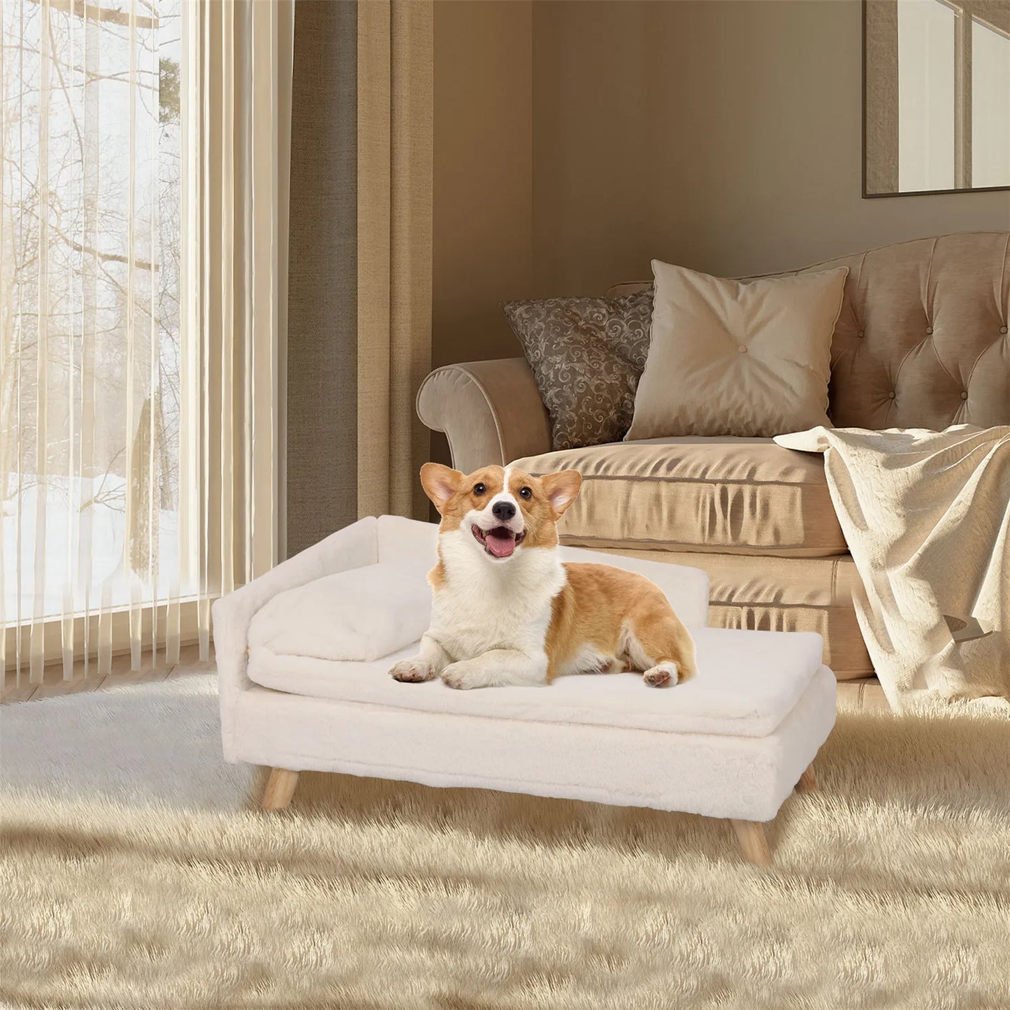 Bingopaw Elevated Pet Bed Nordic Wood Legs With Waterproof Pad