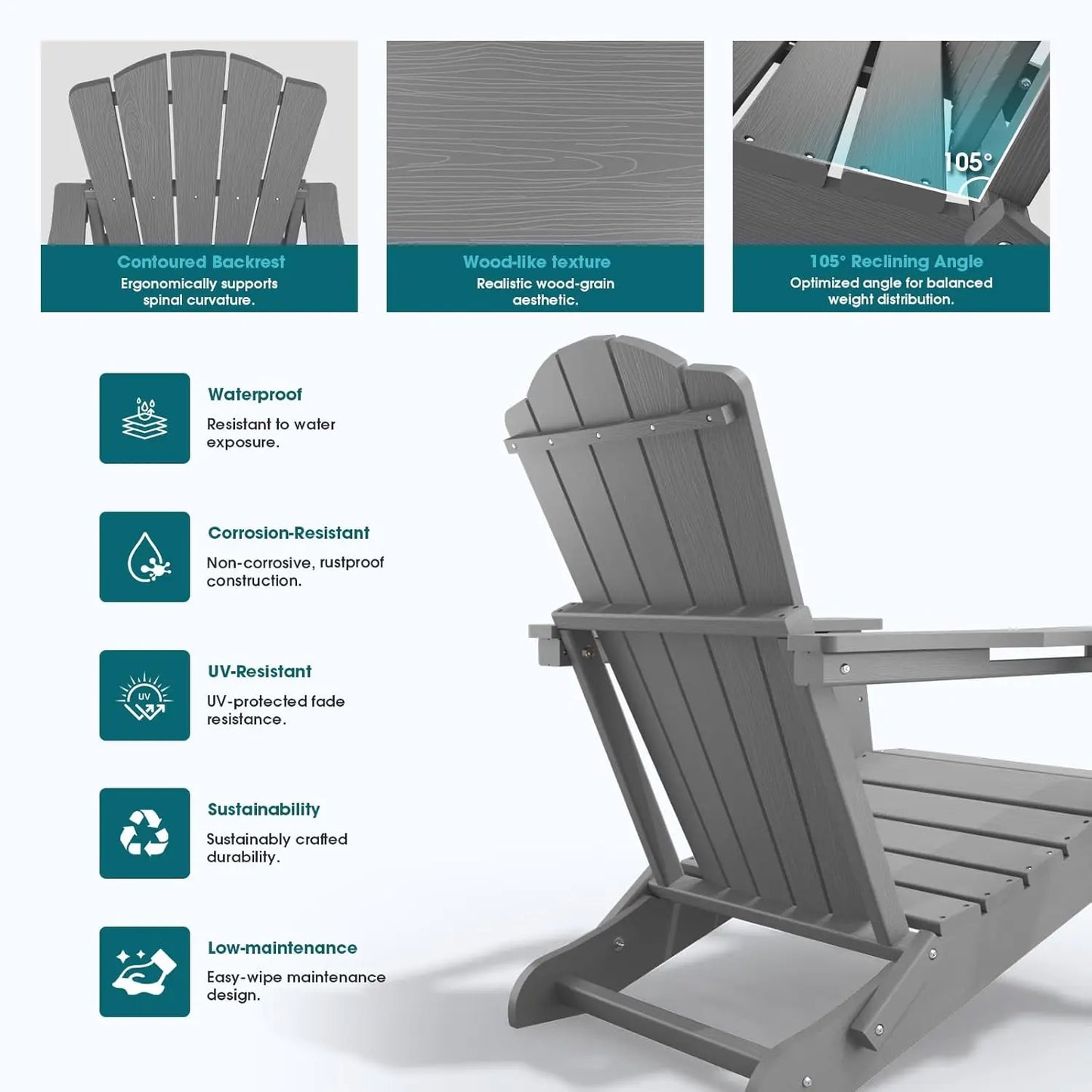 MOYU Folding Adirondack Chairs Outdoor All-Weather HDPE With Cup Holder