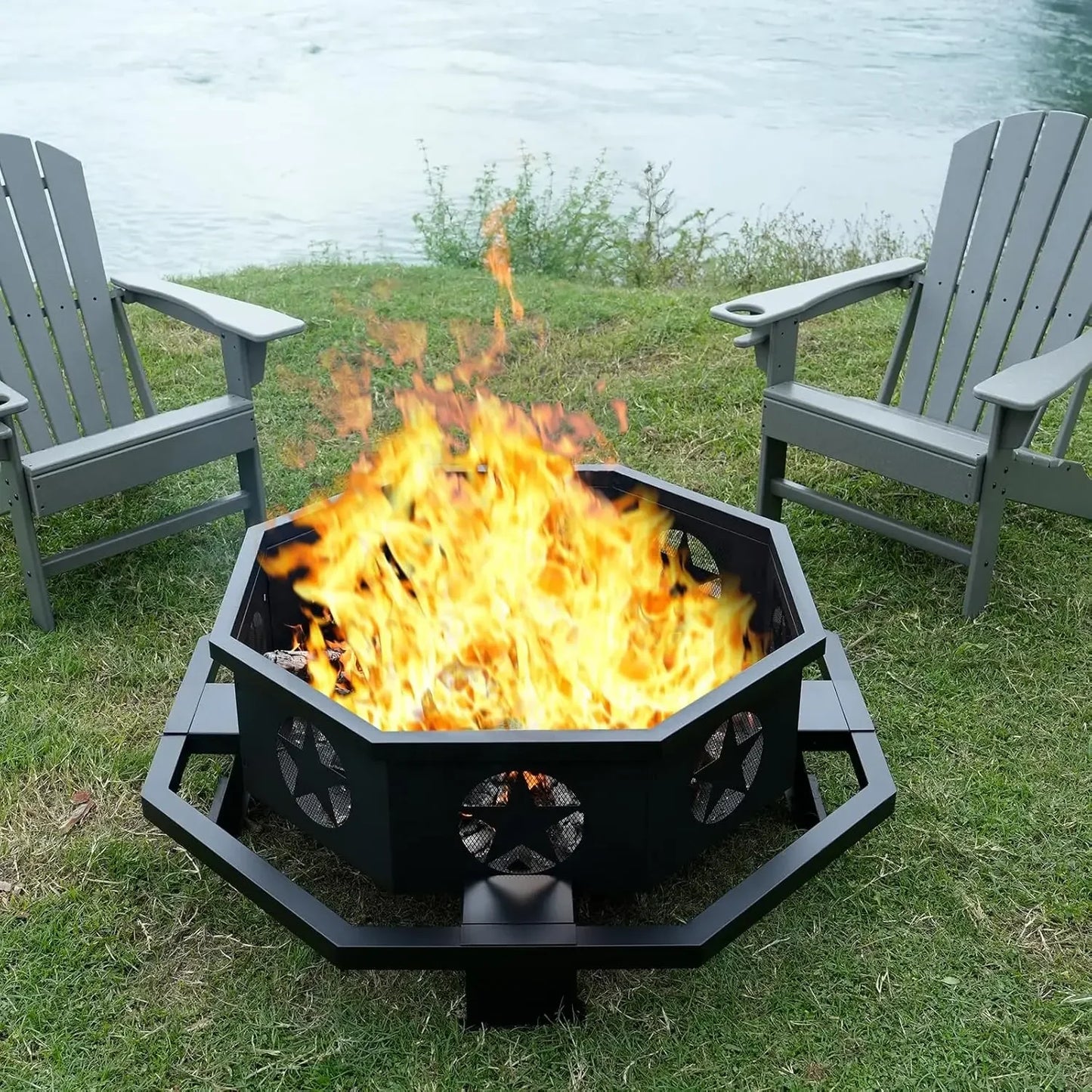 Octagonal Wood Burning Fire Pit With Heavy Duty Construction