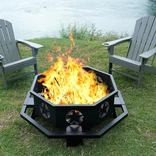 Octagonal Wood Burning Fire Pit With Heavy Duty Construction