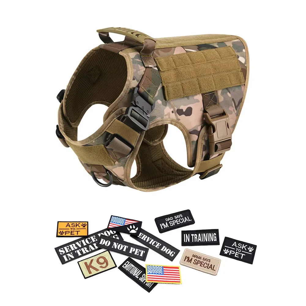 Military Large Dog Harness Vest Set With Patches For Malinois