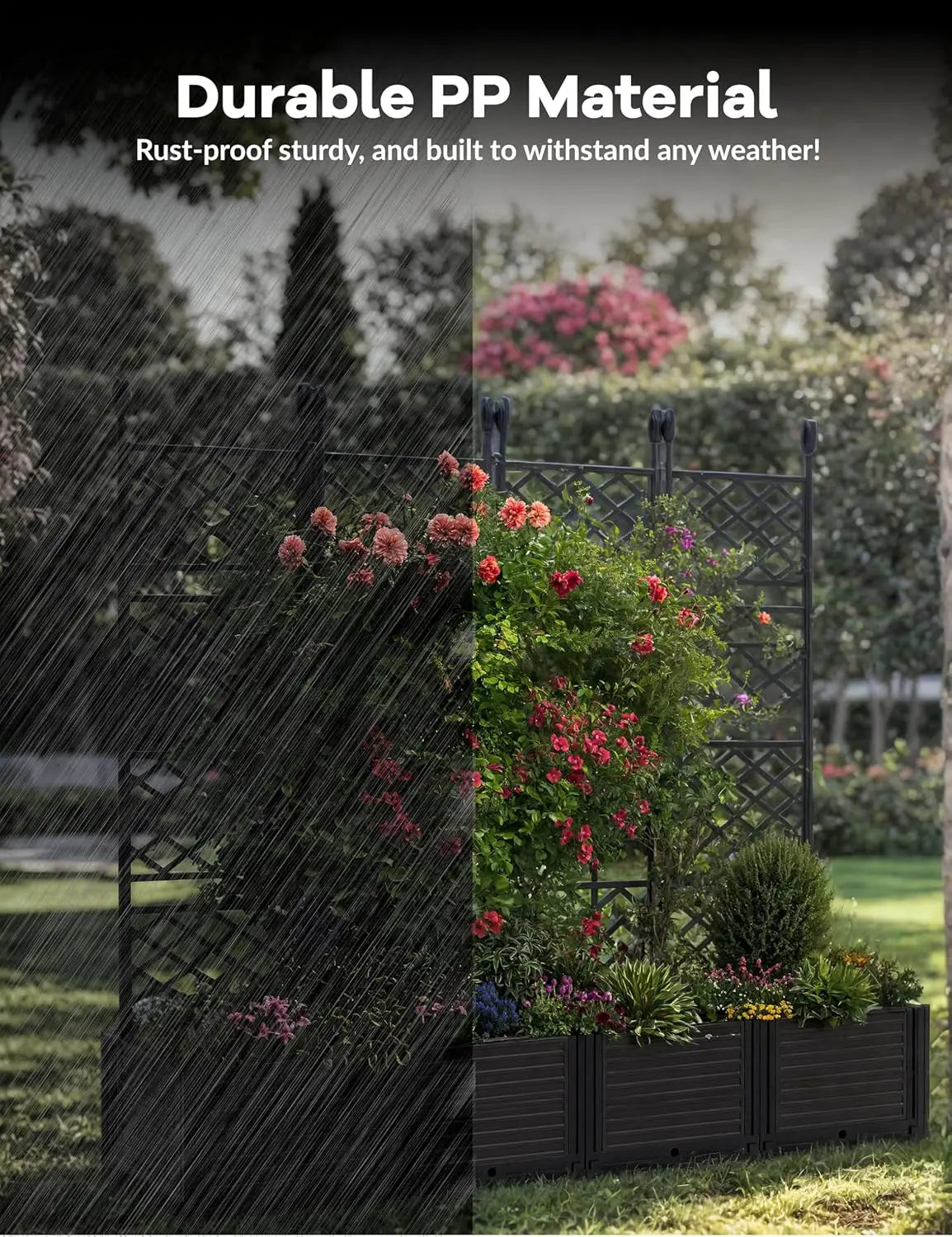 TWISTER.CK Plastic Planter Box With Trellis Rack For Gardens