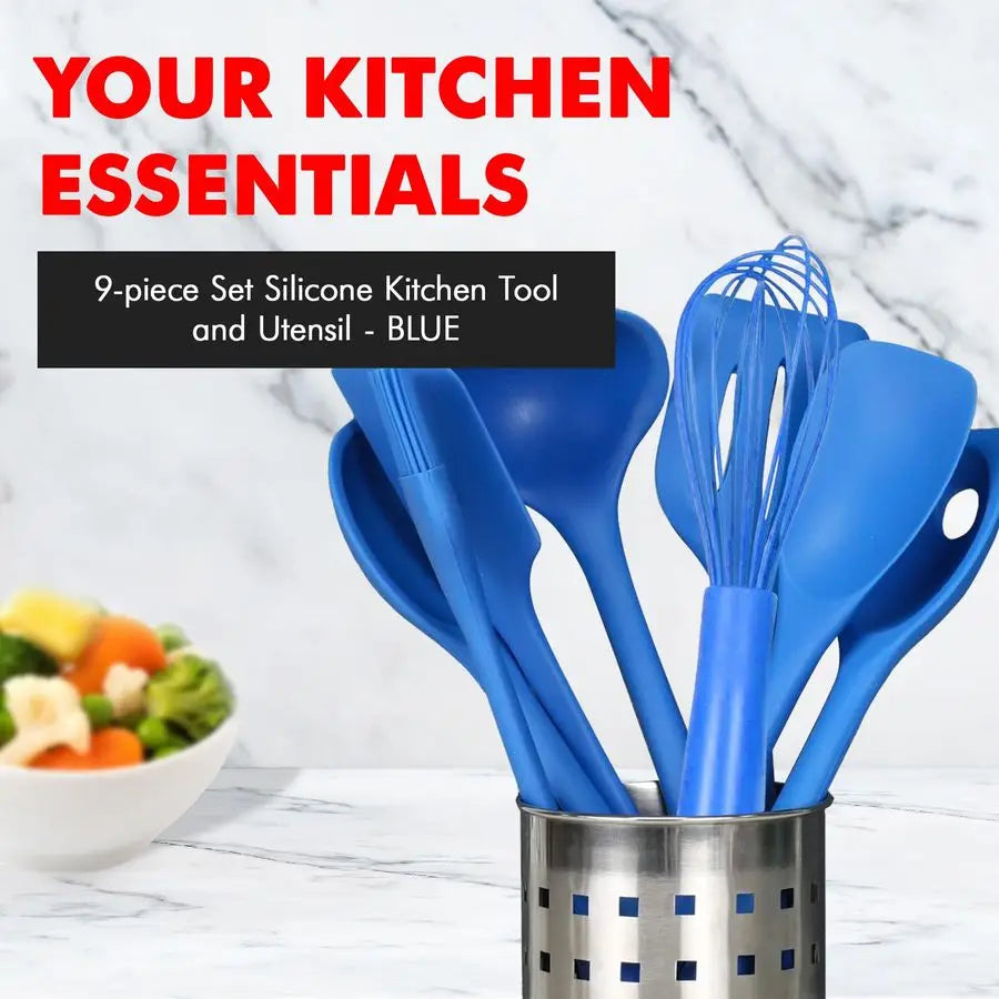 9 Piece Silicone Kitchen Tool And Utensil Set For Cooking