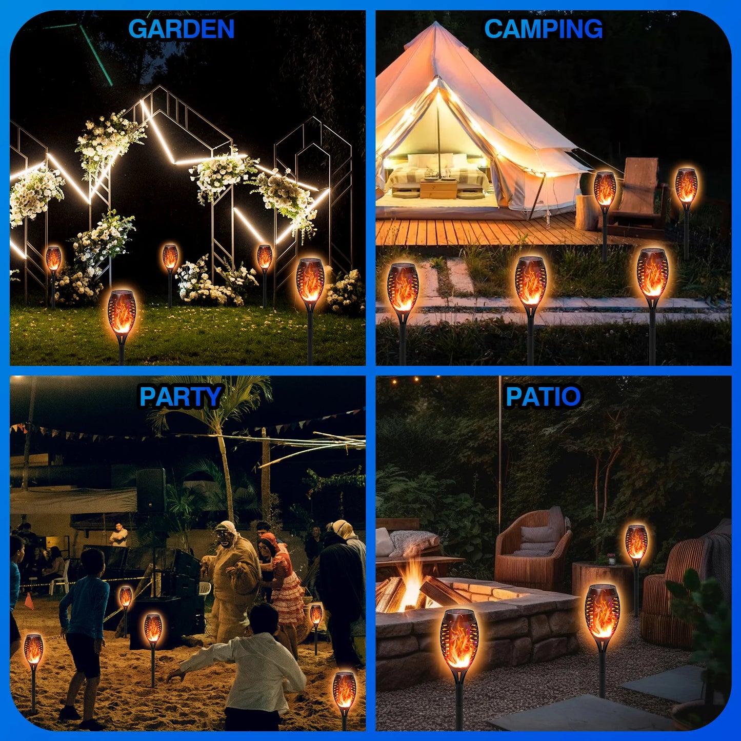 Solar Torch Lights With Flickering Flame Outdoor Waterproof Pathway Lights