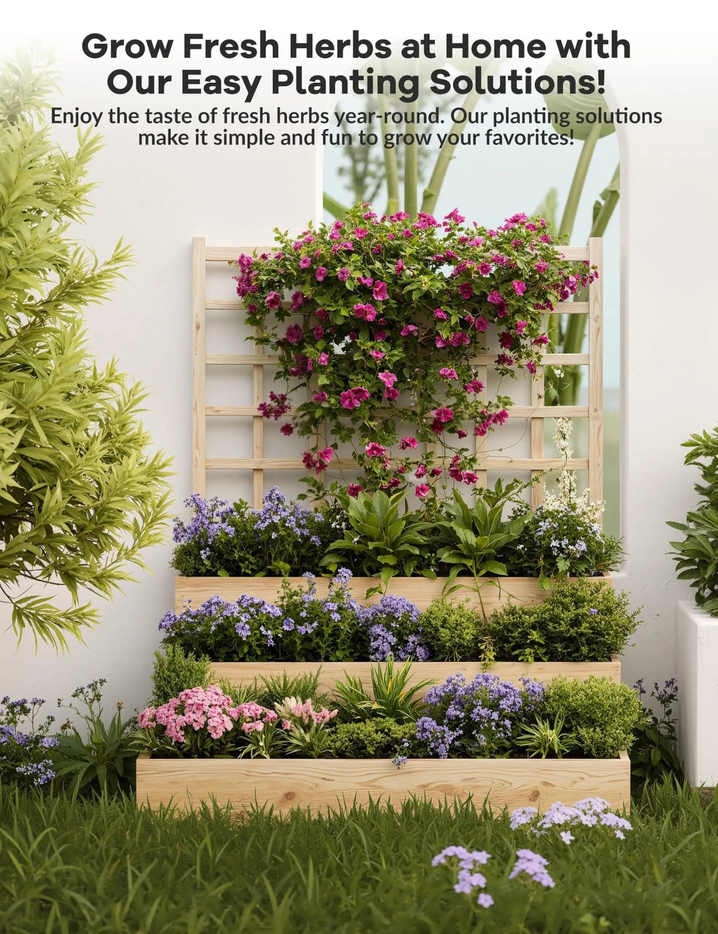 HiMISS 3-Tier Elevated Garden Bed with Trellis