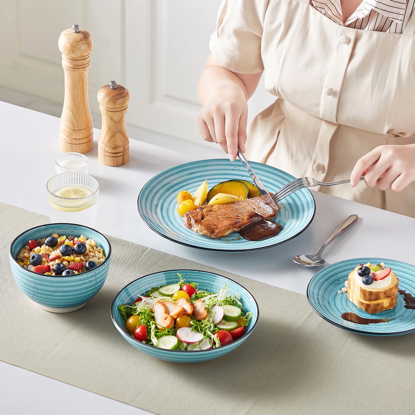 Malacasa 24/48 Piece Ceramic Dinnerware Set Handpainted Spiral