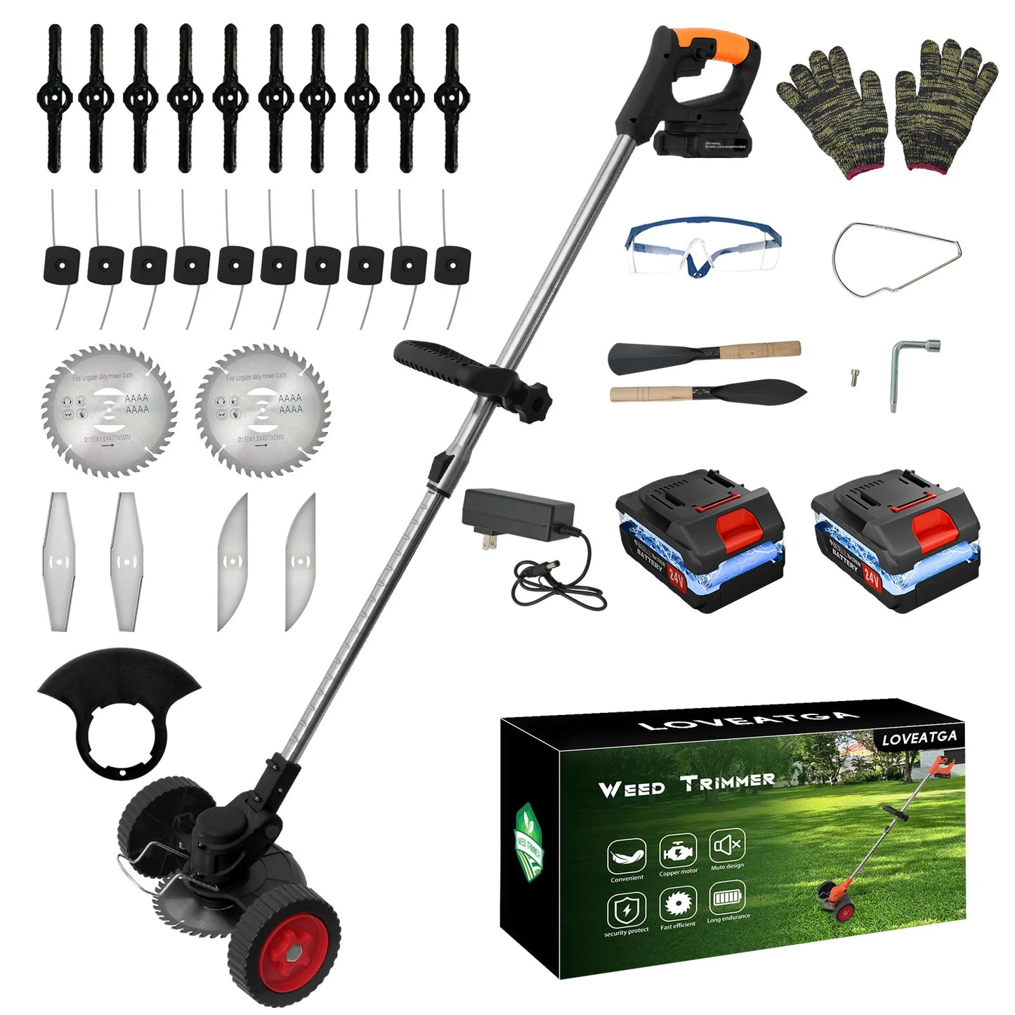 21V Cordless Grass Trimmer 3-In-1 Edger Mower With 2x2.0Ah Batteries