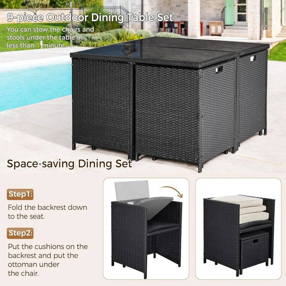 9 Piece Outdoor Patio Dining Set With Glass Table Ideal